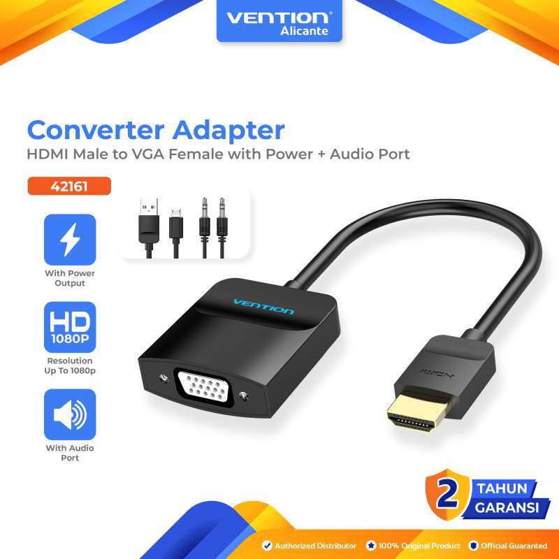 Vention HDMI to VGA Converter Adapter For Monitor dan Proyektor with Micro  USB Audio Port Full HD 1080p 60Hz 0,15M 42161