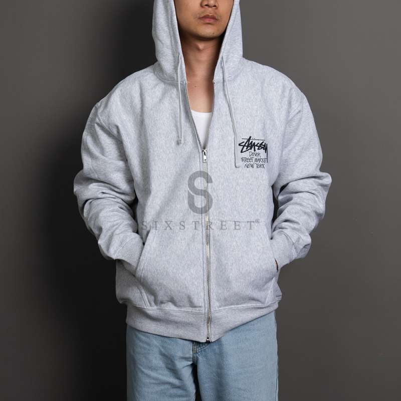Jual Stussy Hoodie Zipper World Tour Ash Heather ( 100 Jual Stussy Hoodie Zipper World Tour Ash Heather ( 100