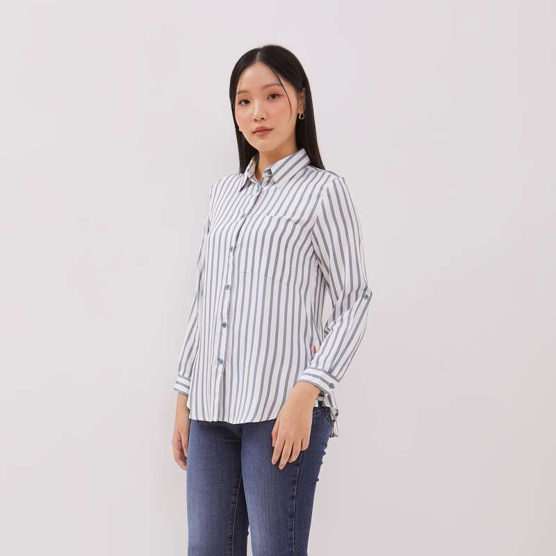 Promo Dust Kemeja Kamina Garis Putih Biru Comfease (d.116484