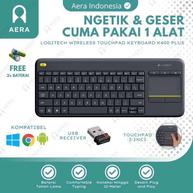Logitech K400 Plus Keyboard Touchpad Wireless USB Receiver Portable Untuk  Tablet Android TV PC Laptop Tab Keyboard Tanpa Kabel