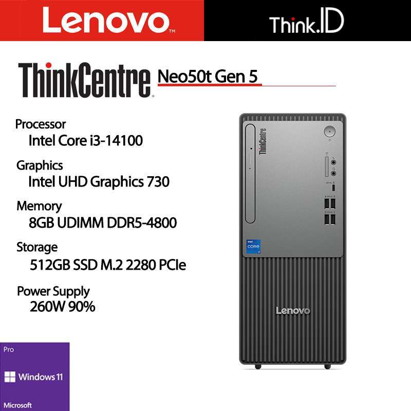 Jual Lenovo Thinkcentre Neo 50t Gen I3-14100 8gb 512gb Win11p Di