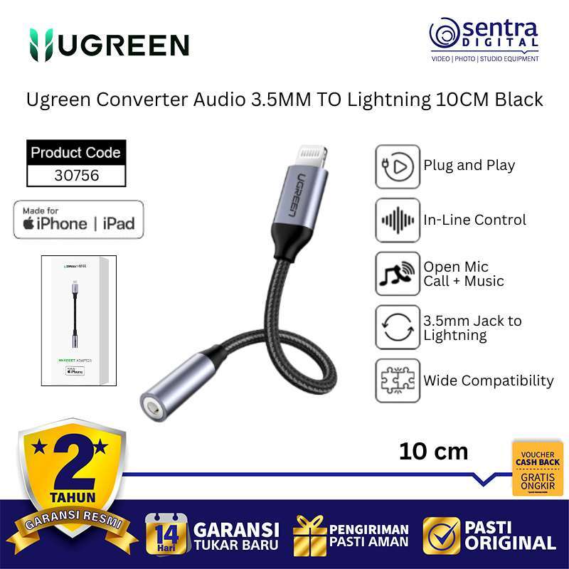 Ugreen 30756 Headset Adapter to Lightning Jack for iPhone iPad Stereo  Audio Cable