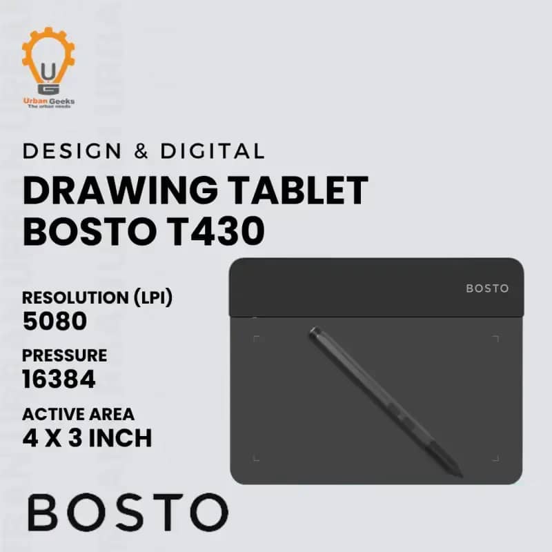 Bosto T430 Drawing Tablet 4x3 untuk Mahasiswa Seni dengan 16384 Level Pen Pressure dan Desain Tipis, Ideal untuk Ilustrasi dan Pendidikan Digital