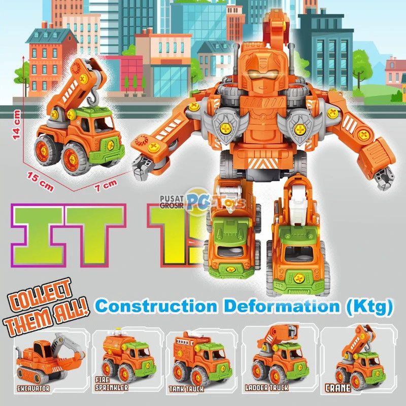 Springkle Mainan Jual Pgtoys Mainan Diy Autobots 5in1 Mobil Construction Deformation ...