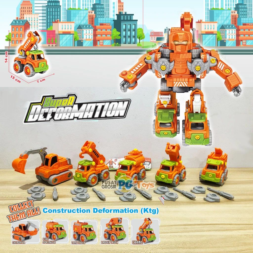 Springkle Mainan Jual Pgtoys Mainan Diy Autobots 5in1 Mobil Construction Deformation ...