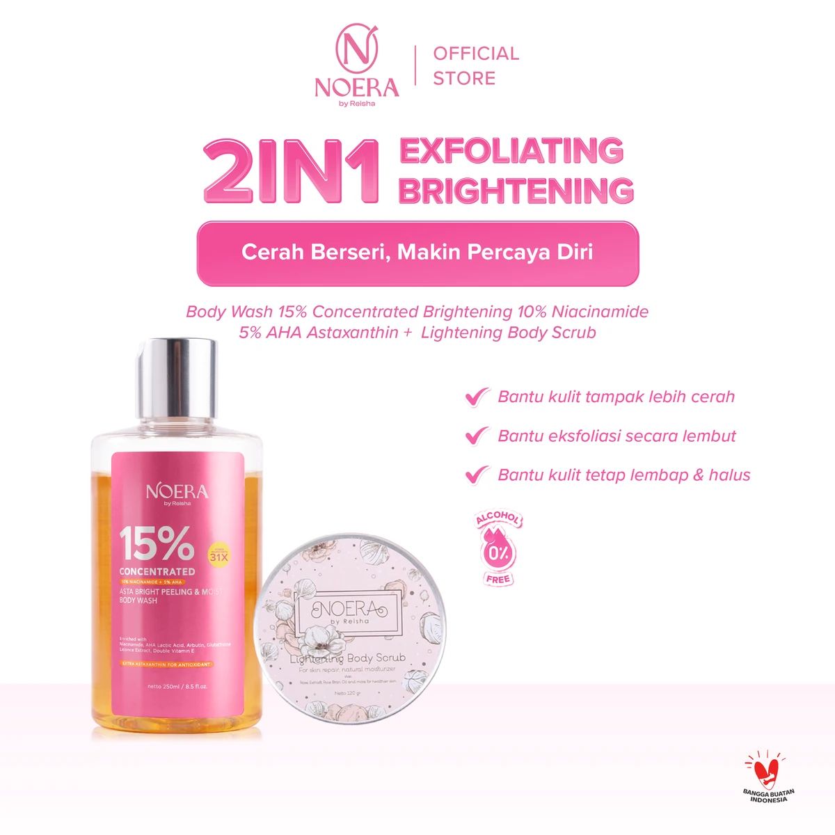 cara pakai l glutathione moist whitening lotion Promo Noera Bundling Body Wash Brightening + Lightening Body Scrub Exfoliating 2in1 Diskon 16% Di Seller Noera By Reisha ID Flagship Store - Soreang, Kab. Bandung Brighten your complexion while facespa Size:120 Softgel Capsules