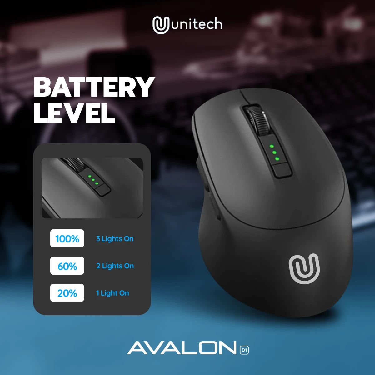 Promo Unitech Mouse Bluetooth Wireless Rechargeable Avalon Silent Clik ...