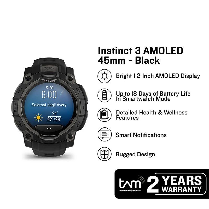Jual Jam Tangan Unisex Garmin Instinct 3 010-02936-40 Smartwatch Amoled ...