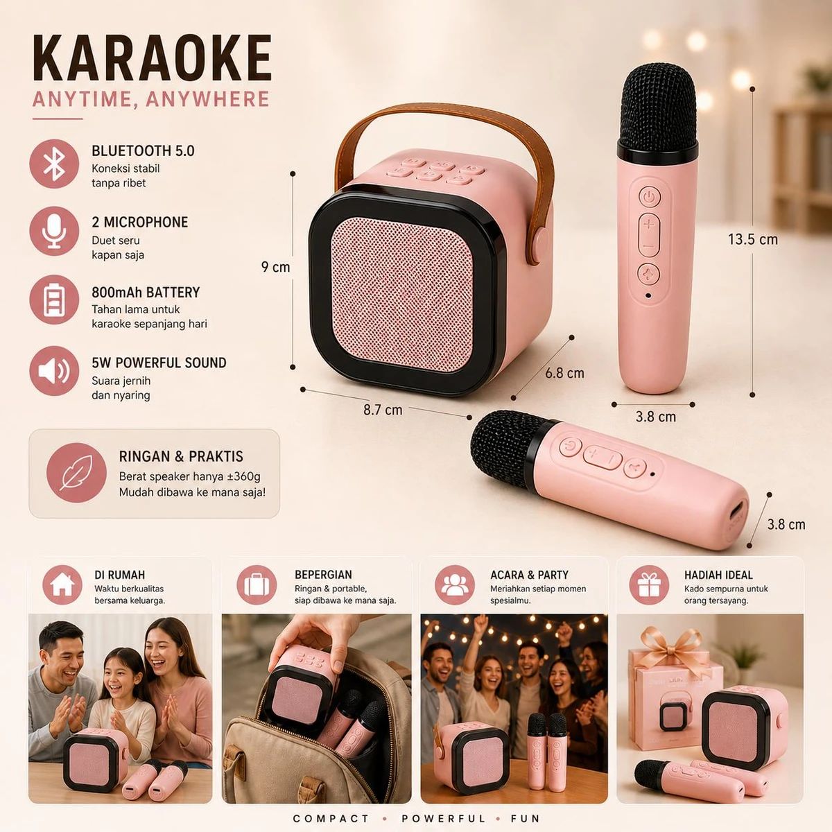 Jual Meody Speaker Bluetooth Karaoke Portable With 2 Microphone 5W ...
