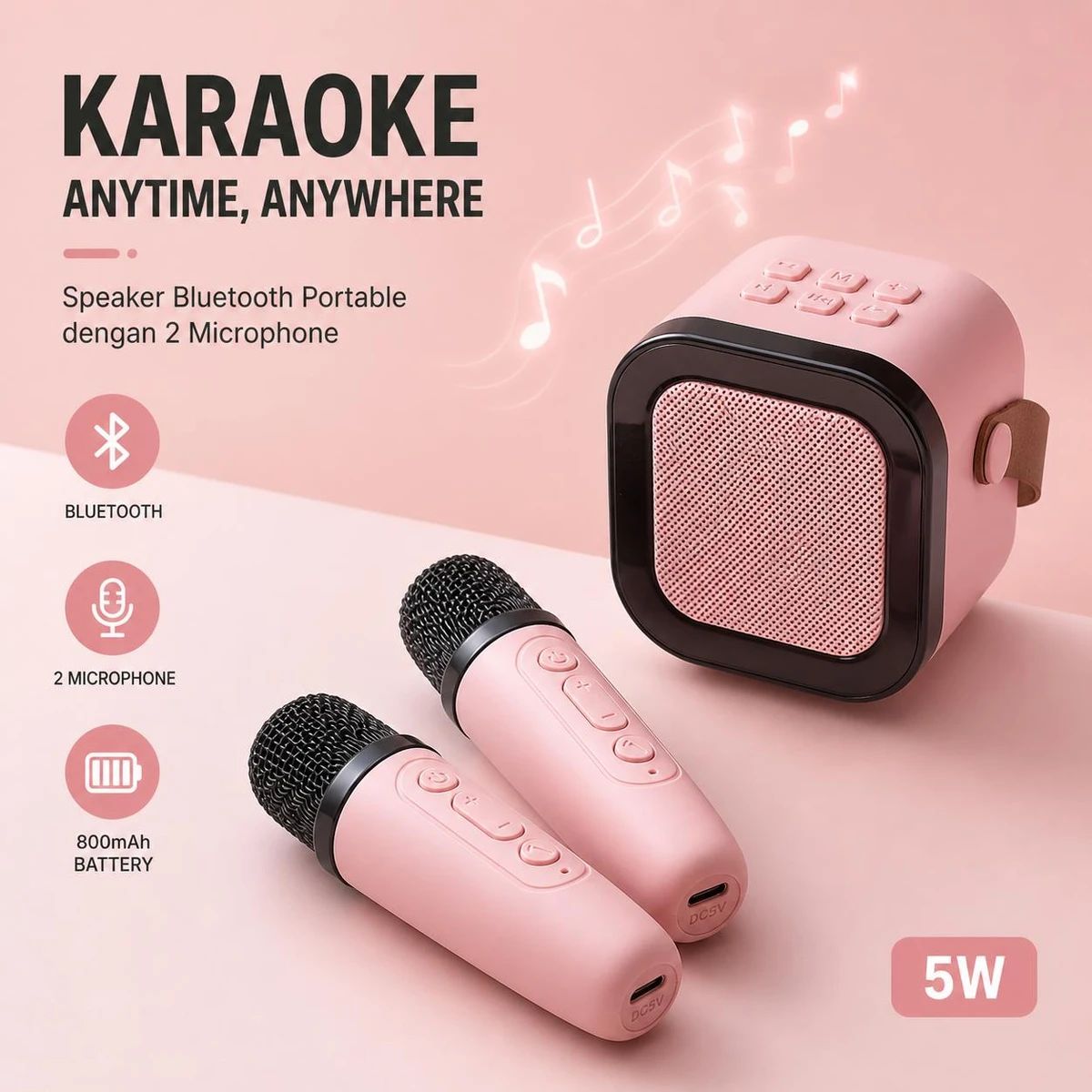 Jual Meody Speaker Bluetooth Karaoke Portable With 2 Microphone 5W ...