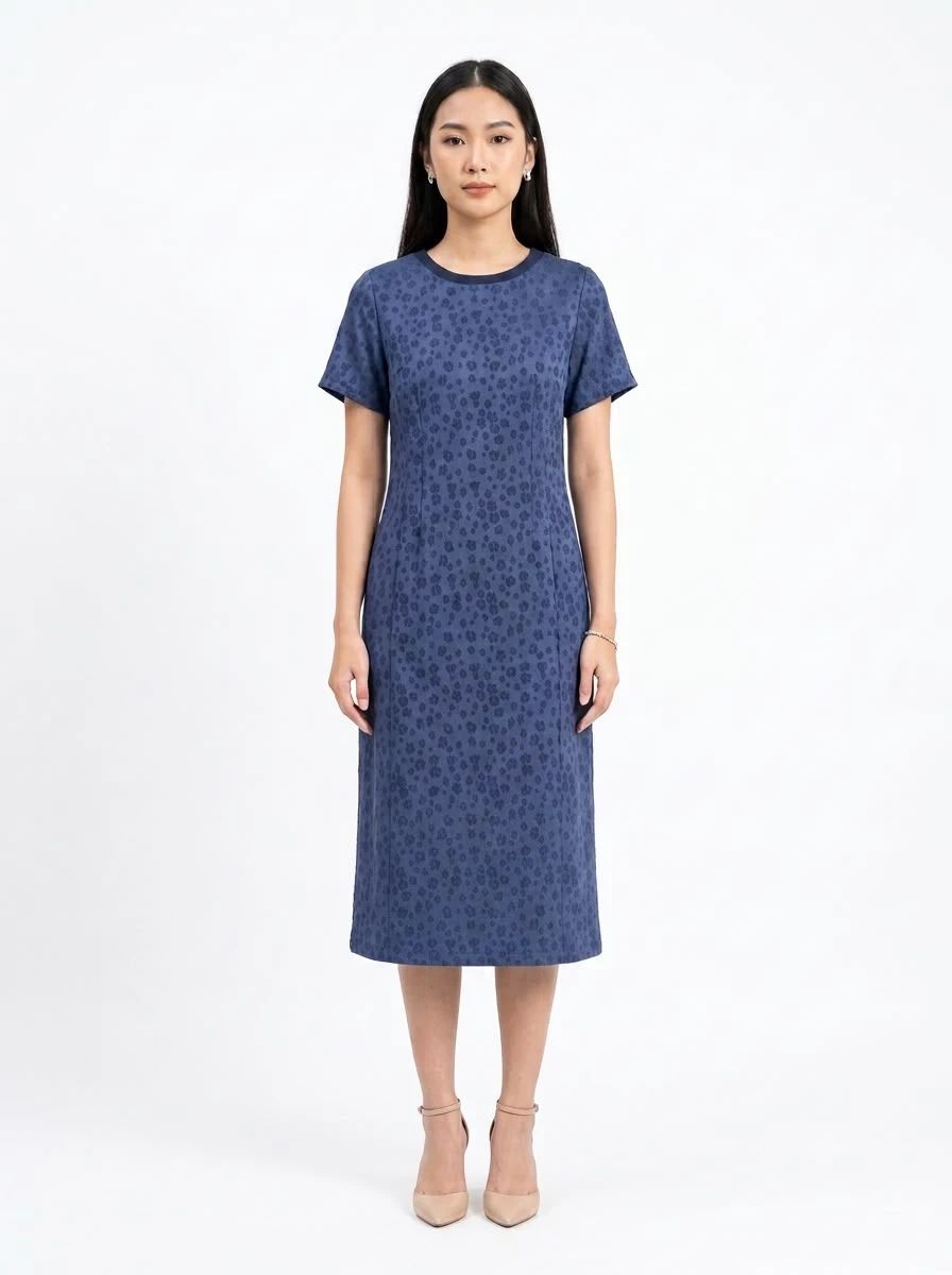 pleated bottom dress Minimal Floral Printed 22 / Floral VenusCollective KissProm Peacock Blue Halter Size:38 in. Flowing silhouette