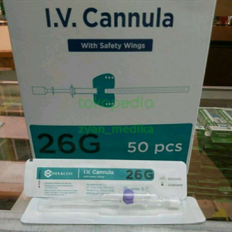 Jual iv canula 26g hexacare with safety wings abocathper box di Seller