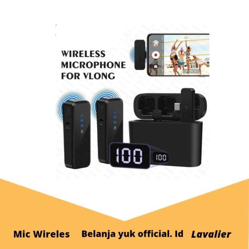 Promo Microphone Wireless Clip On Lavalier Mic Hp Vlogger Youtuber