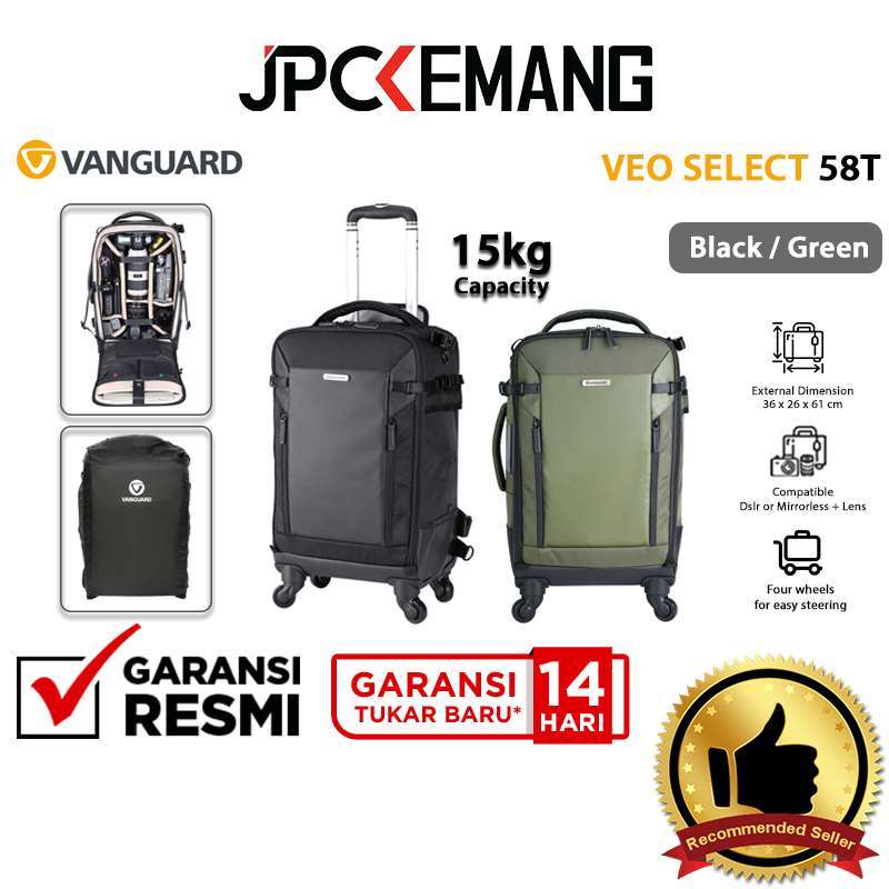 Valise Trolley Sac à Dos VANGUARD Veo Select 58T - Pour Matériel Photo (2-3 Boîtiers, Objectifs Jusqu'à 400mm) - Compatible Ordinateur 16" - Noir