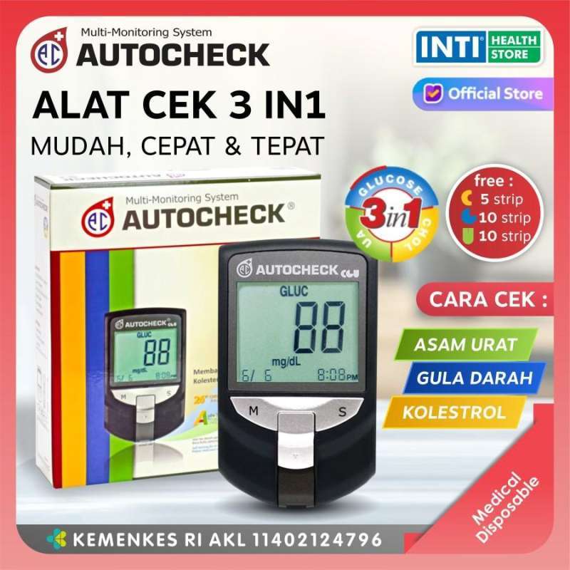 Jual Autocheck | Alat Autocheck Gcu 3 In 1 | Gula / Kolesterol / Asam ...