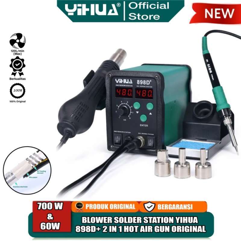 Yihua 898D Soldering Station 2 IN 1 SMD Rework Solder Uap Hot Air Gun