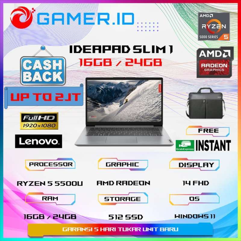 LENOVO IDEAPAD SLIM 14 RYZEN 5500U 16GB 512GB SSD W11+OHS