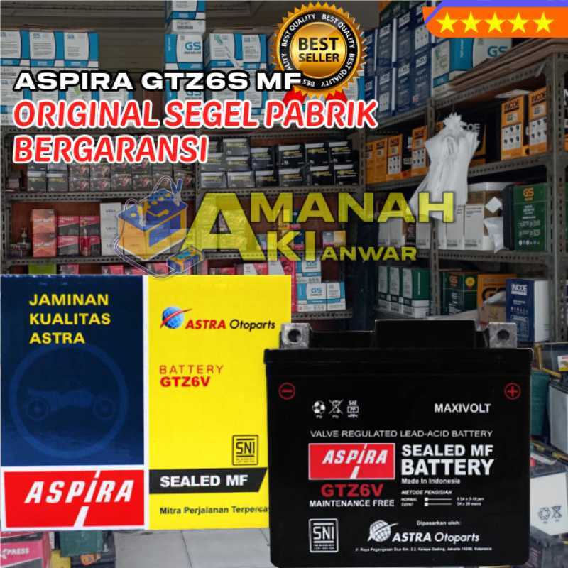 Promo AKI Kering ASPIRA GTZ6S MF - Untuk Motor Vario 150, CBR 150R, PCX