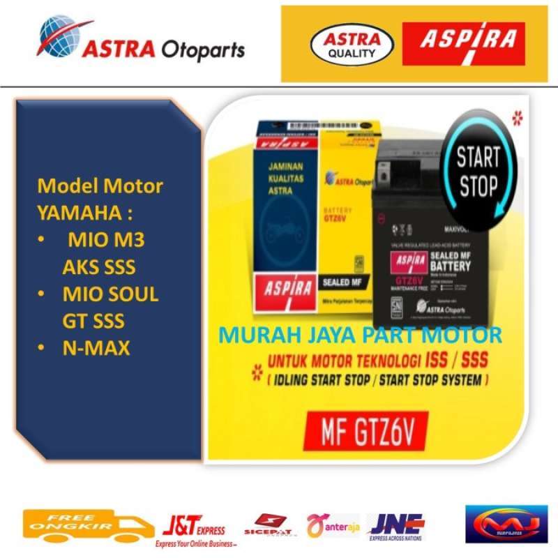 Promo AKI KERING ASPIRA ASTRA GTZ6V MF MOTOR YAMAHA N MAX /12V / 5 Ah