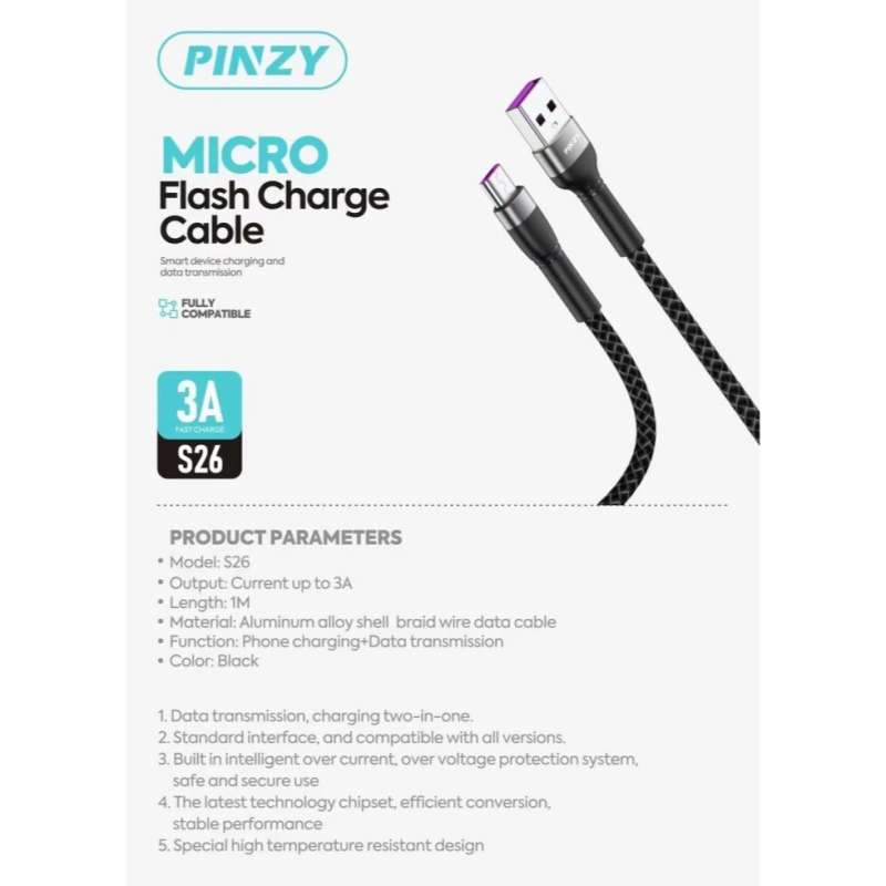 Jual KABEL DATA PINZY SERI 26 3A TYPE C FULL COMPATIBLE FAST CHARGING ...
