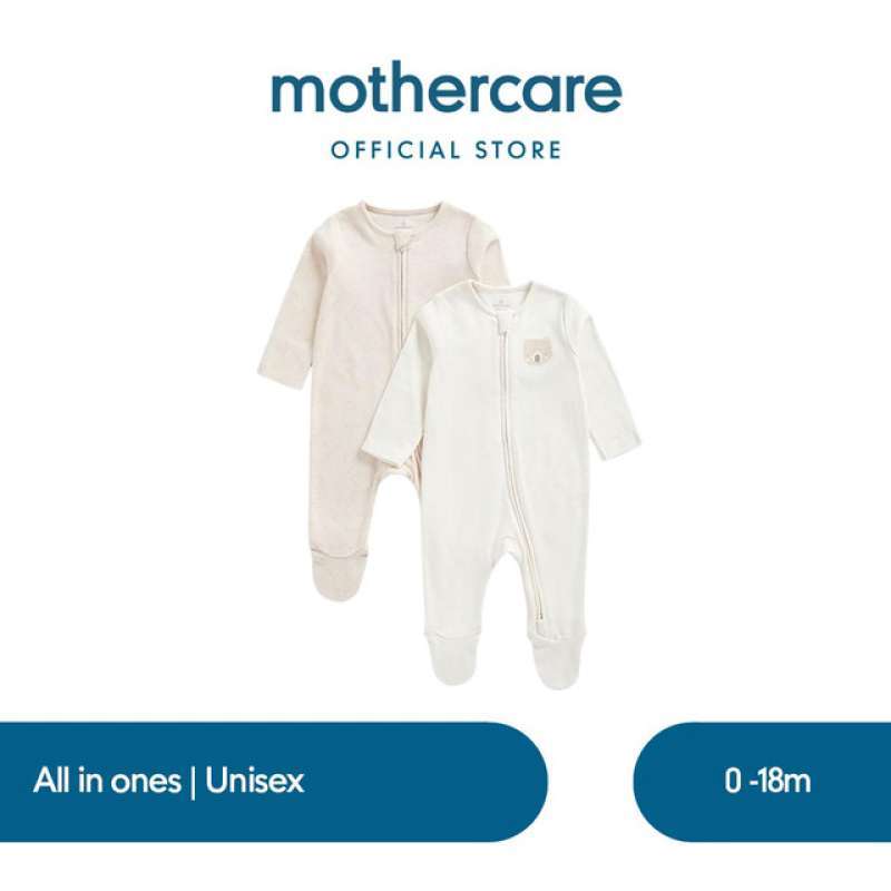 Mothercare My First Bear Zip-Up Baby Sleepsuits Pack Set Terusan Bayi  (Putih)