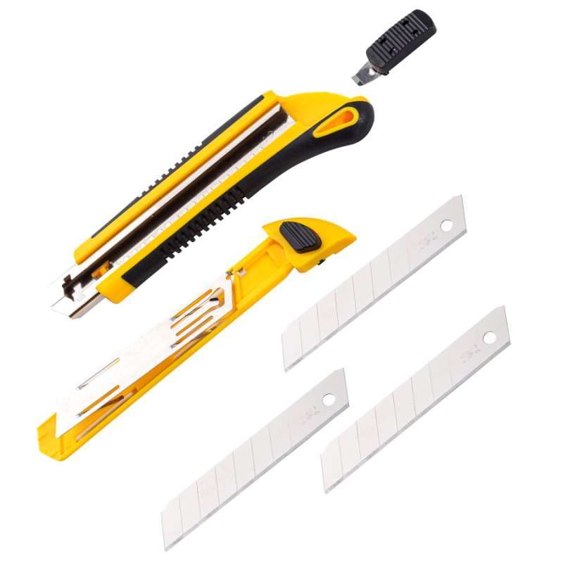 SANAWATEC Lot De 5 Cutters De 18 Mm + 30 Lames Sécables SK5, Cutter Professionnel En Aluminium, Avec Manche En Caoutchouc, Robuste Et Ultra Tranchant, Pour Bricolage Et Commerce