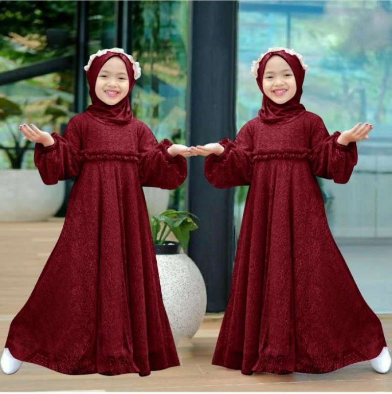 Gamis dress anak perempuan 2023 muslim brukat modern mewah gaun Gandki