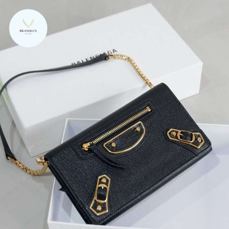 Balenciaga Metallic Edge Wallet on Chain WOC Black GHW 100 Authentic