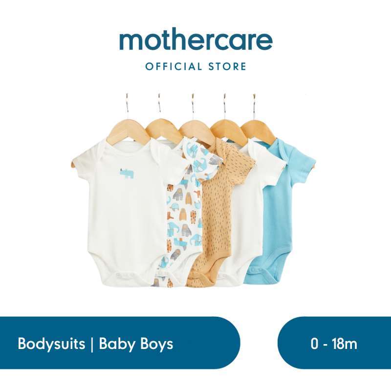 Mothercare Tiger And Elephant Short-Sleeved Baby Bodysuits Pack  Terusan Bayi Laki (Biru)