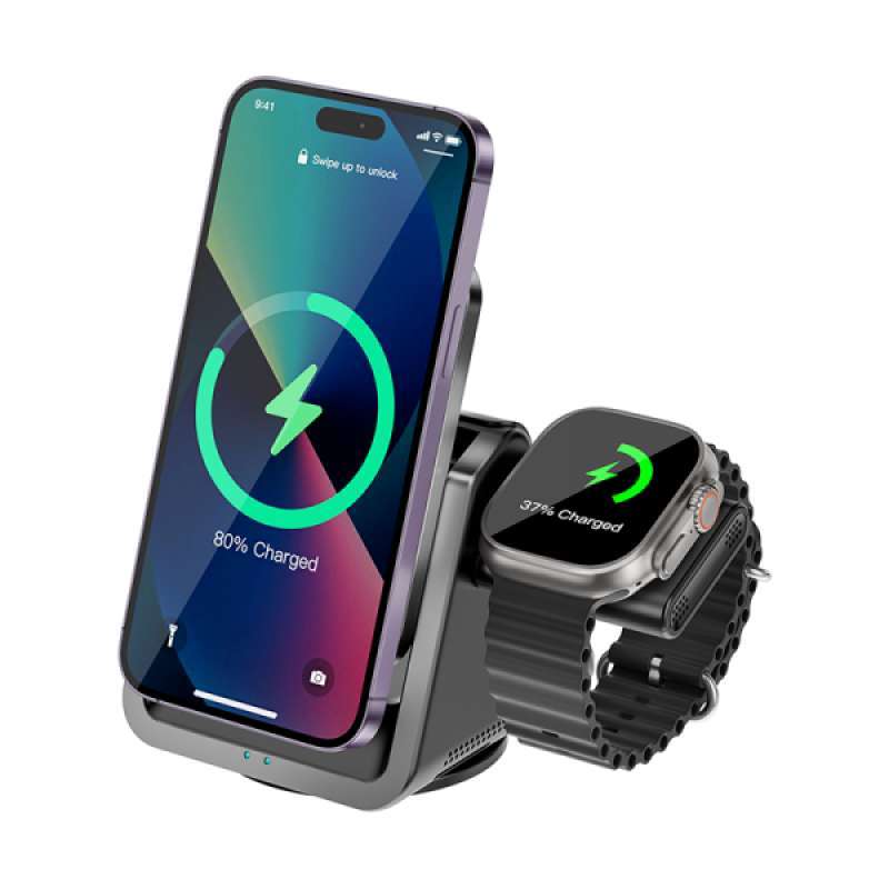 MagSafe Wireless Charger WiWU Coolpad 3-in-1 for 15W iPhone 3W AirPods  Apple Watch Fast Charging (Wi-W018)