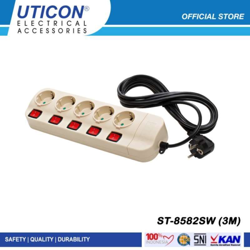 Promo Uticon Stop Kontak 5 Lubang Saklar St-8582sw + Kabel 3 Meter ...