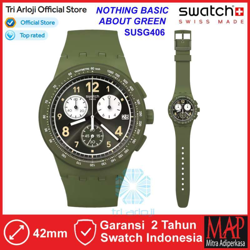 SWATCH SUSG406 NOTHING BASIC GREEN Jam Tangan Pria Analog Chronograph Swiss  Made