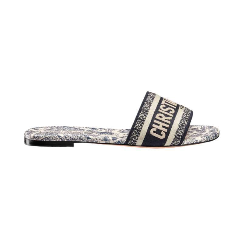 DWAY SLIDES IN BEIGE AND NAVY BLUE TECHNICAL FABRIC