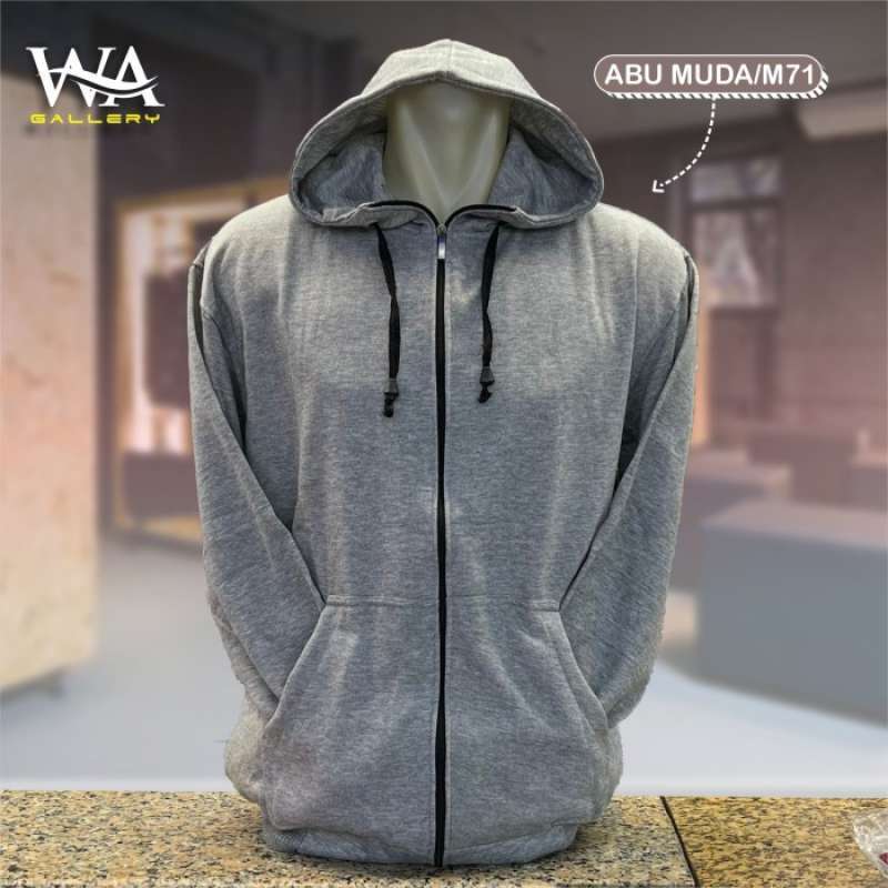 Jaket hoodie abu abu polos shop