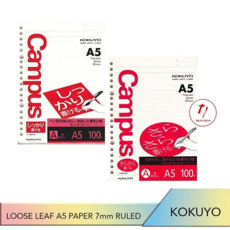 Kokuyo Campus A5 Loose Leaf Paper - 20 Hole For Clear Pocket Notebook Refill