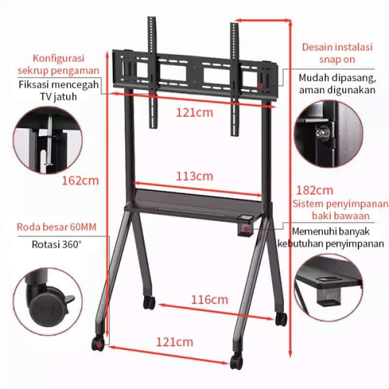Jual Bracket Standing Roda Led Tv 40- 100 + Tray,braket Tv Standing Tv ...