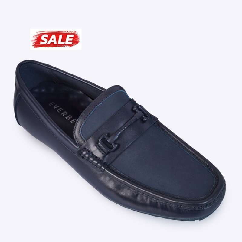 EVERBEST SEPATU LOAFER PRIA ORIGINAL SLIP ON LOAFERS PANSUS KULIT ASLI ORI  BRANDED TERBARU BIRU NAVY BLUE EM46