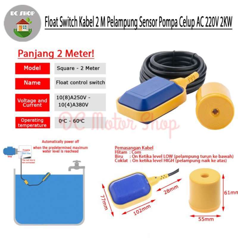 Jual Float Switch Kabel 2 Meter Pelampung Sensor Pompa Celup Ac 220v ...
