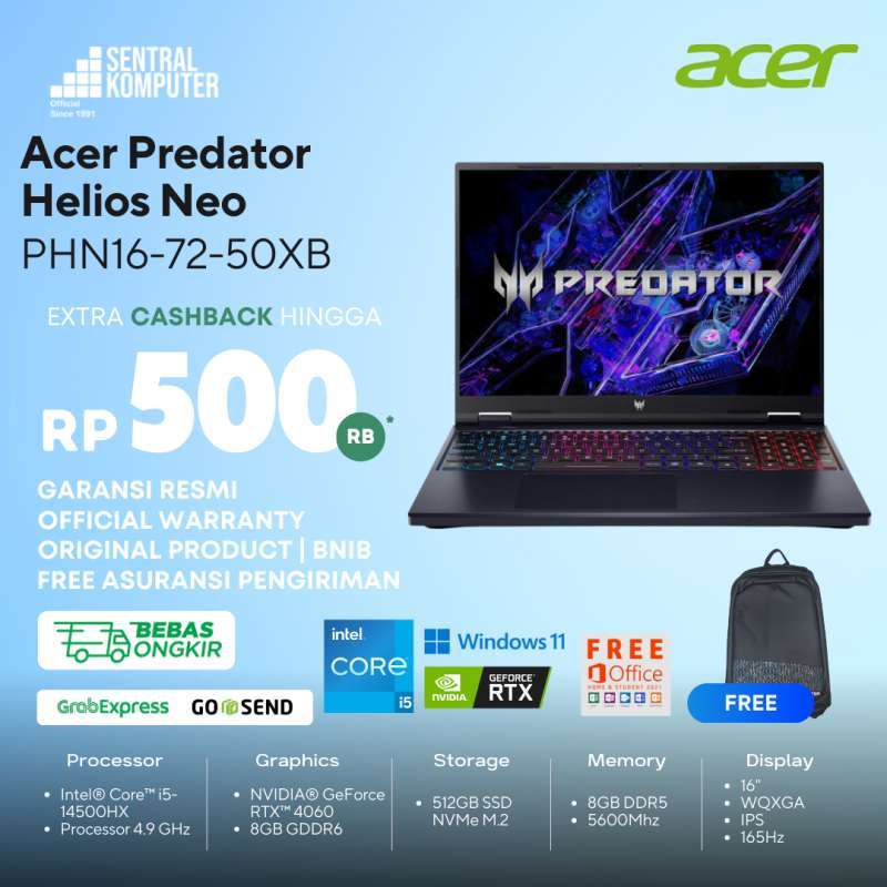 Jual Acer Helios Neo 16 Phn16-72 I5-14500hx Geforce Rtx 4060 8gb Ddr5 ...