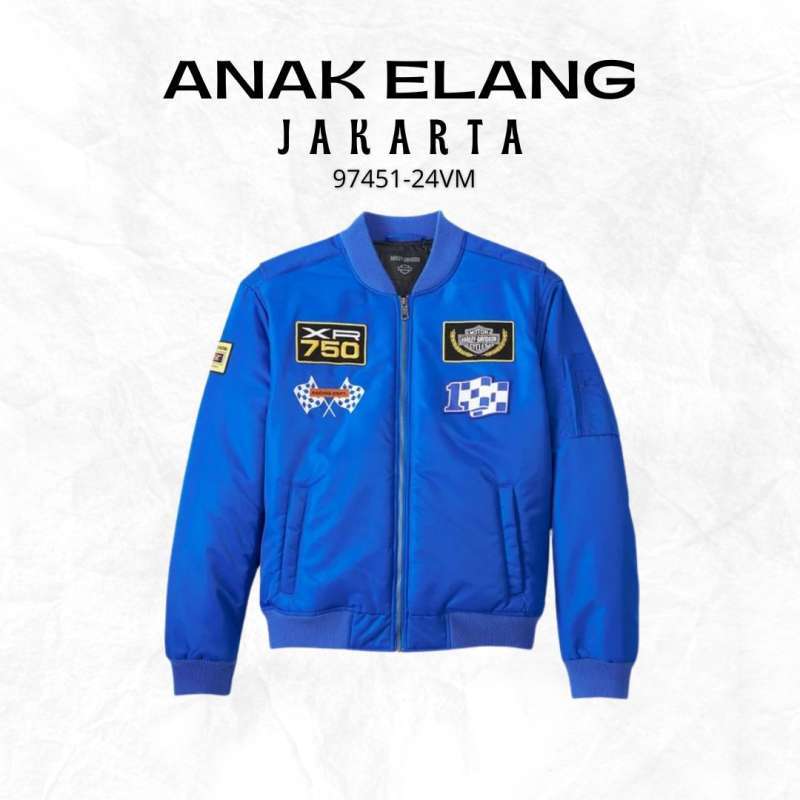 Jaket bomber Pria Harley-Davidson Men's At the Crank Bomber Jacket Lapis  Blue 97451-24VM