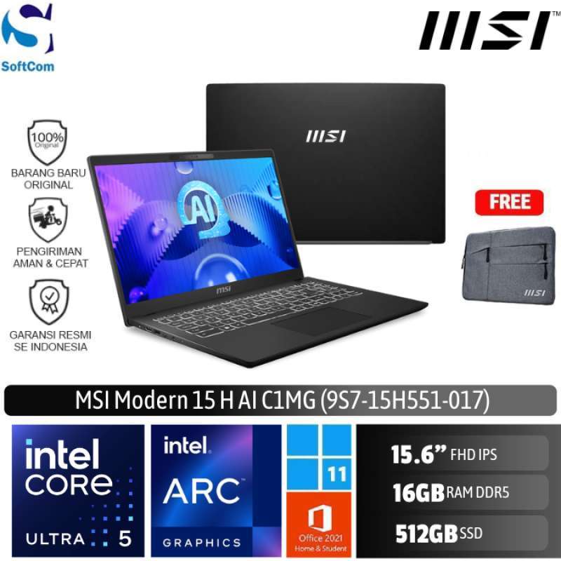 MSI Modern 15 H AI C1MG 017 Notebook [Intel Ultra 125H/16GB/512GB  IPS/Win 11 Home OHS 2021]