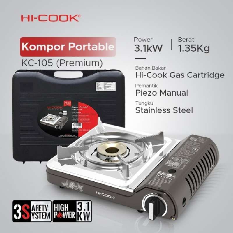 Promo Kompor Gas Portable Butane 3 Triple Safety System Hi-cook Kc105 ...