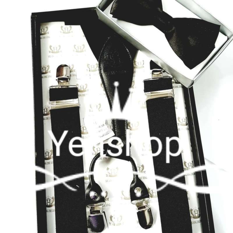 Jual Suspender Besar Dan Dasi Kupu Saten Kilap - Navy Di Seller Wd