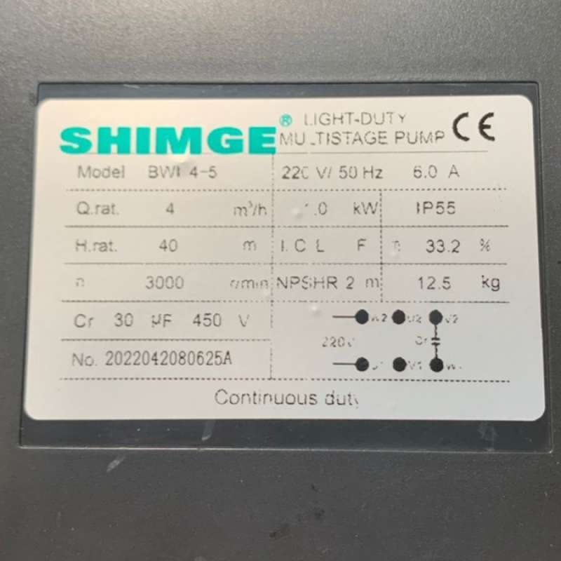 Promo Pompa Shimge Bwi 4-5, 1 Phase (hzontal Multistage Centrifugal ...