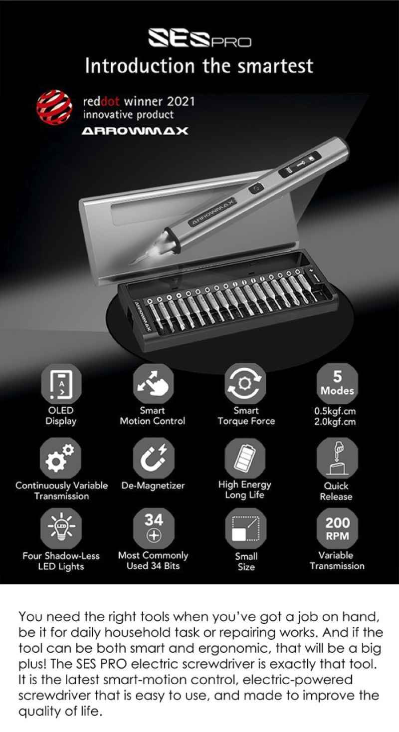 Promo Arrow Am-199913 Ses Pro Electric Screwdriver 34 In 1 Obeng ...