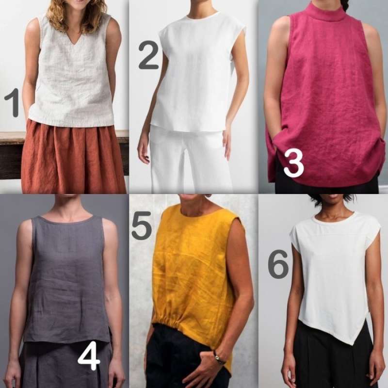 Model Blus Jual 6 Model Blus Linen Tanpa Lengan *tulis Note Utk Warna - Jumbo 4 Di ...