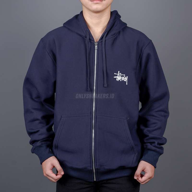 Jual Stussy Basic Stussy Zip Navy Hoodie (100% Authentic) Di