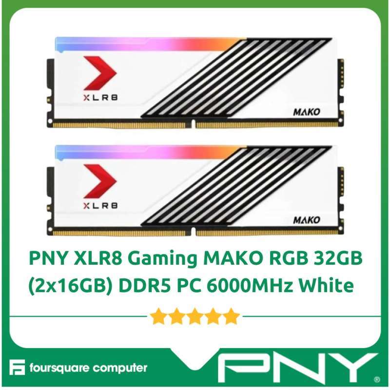 PNY XLR8 Gaming DDR5 MAKO RGB White 32GB 2x16GB DDR5 PC 6400 MHz CL 40  Longdimm Desktop Memory Kit