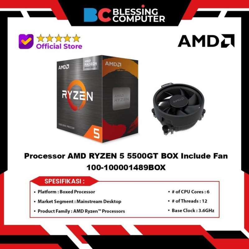 Jual Processor Amd Ryzen 5 5500gt Box Include Fan 100