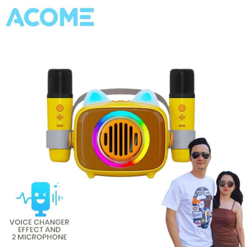 ACOME X Cece Fancy A18 Speaker Bluetooth Mini dengan Mikrofon Ganda dan Voice Changer, 10W RGB, Ideal untuk Karaoke dan Berkemah. Garansi 1 Tahun